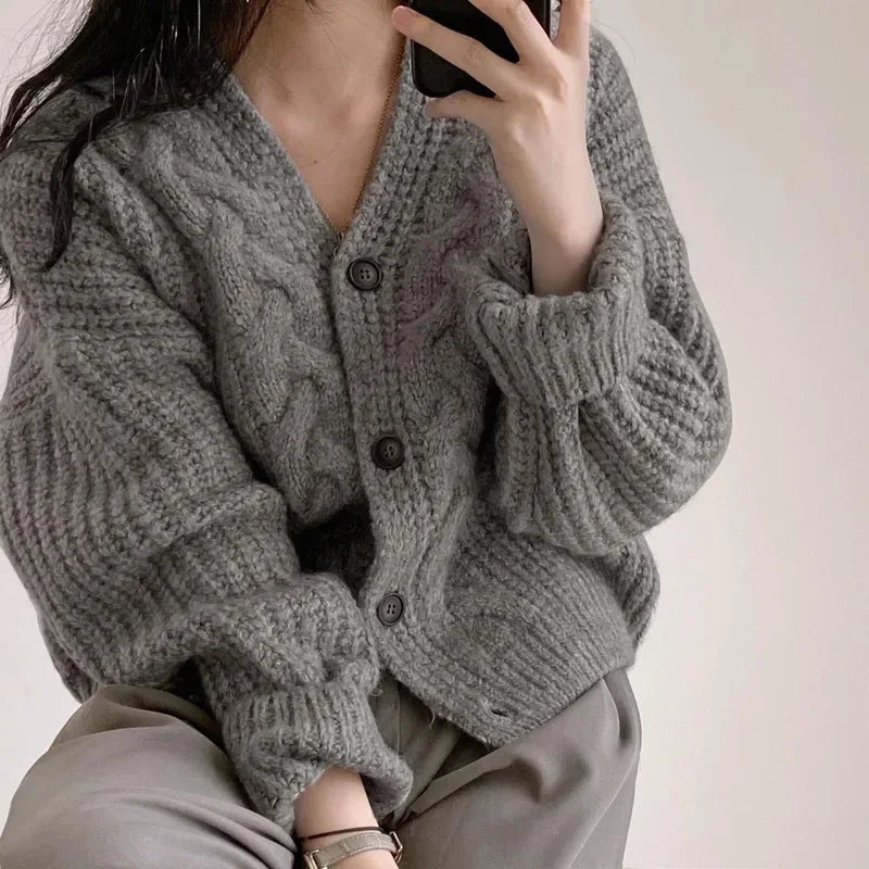 V-Neck Button Knit Cardigan