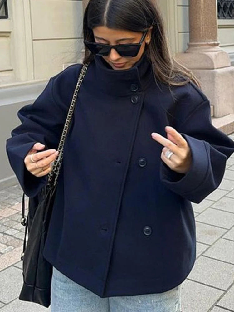 Woolen Coat with Faux Fur Sleeves