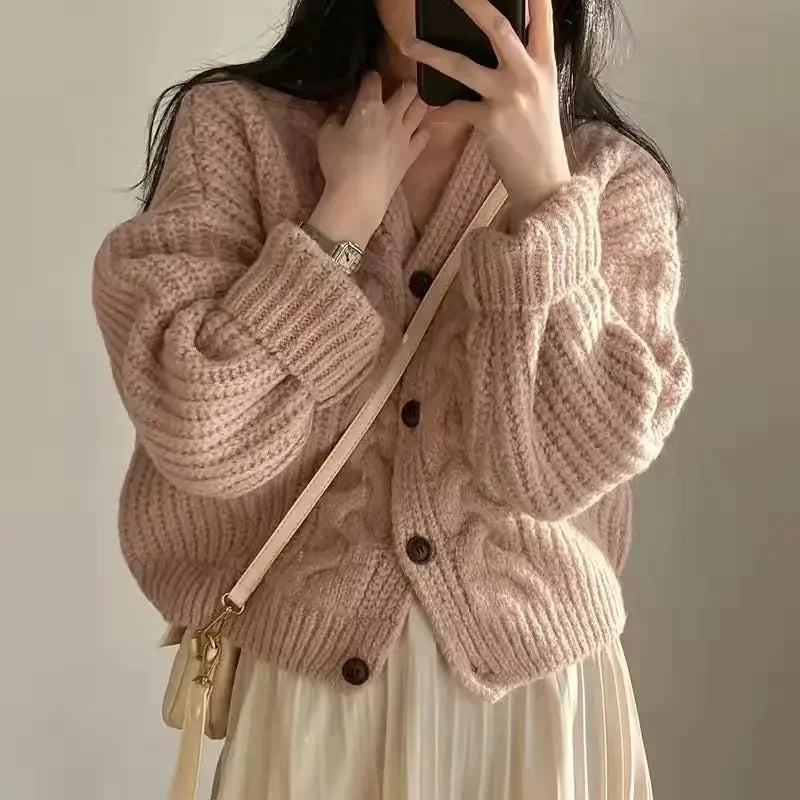 V-Neck Button Knit Cardigan