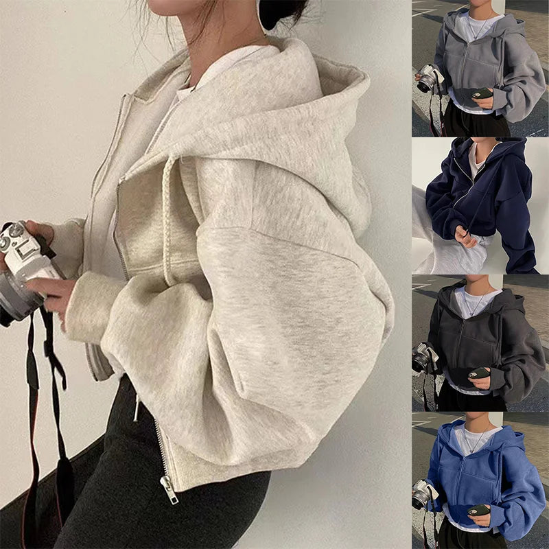 Fleece-Lined Cropped Zip Hoodie