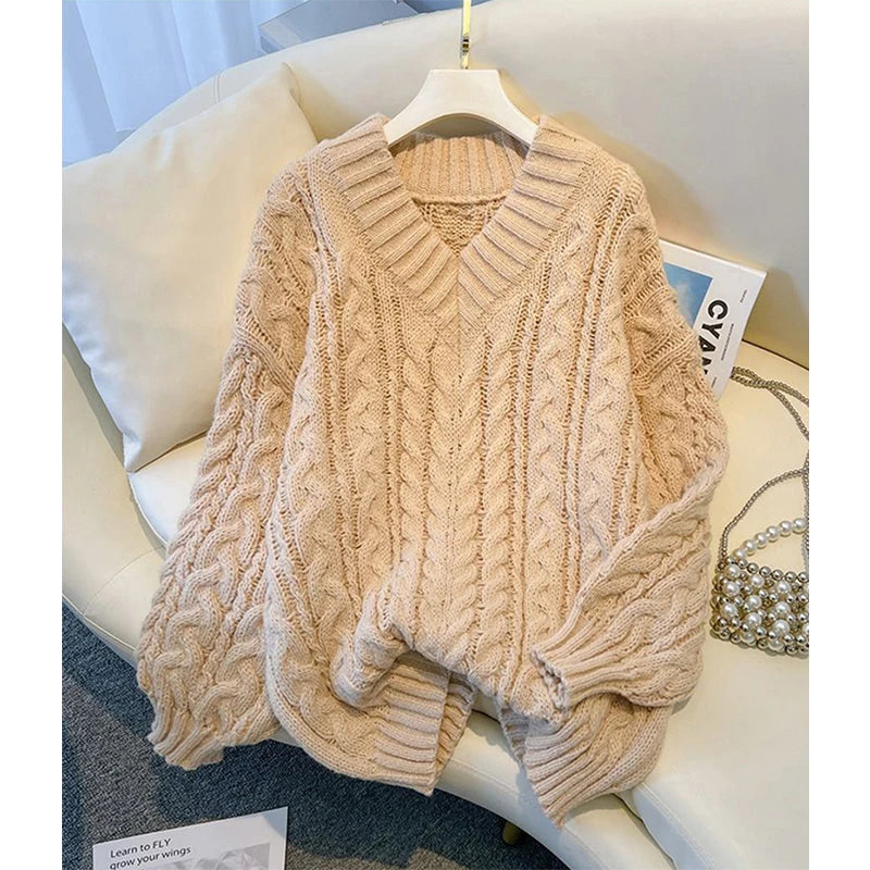 Oversized V-Neck Knit Sweater